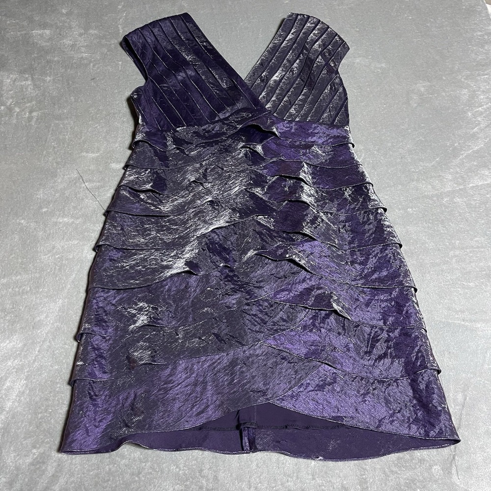 Adrianna Papell Dress Womens 14 Purple Shimmer Tiered Whimsigoth Sleeveless